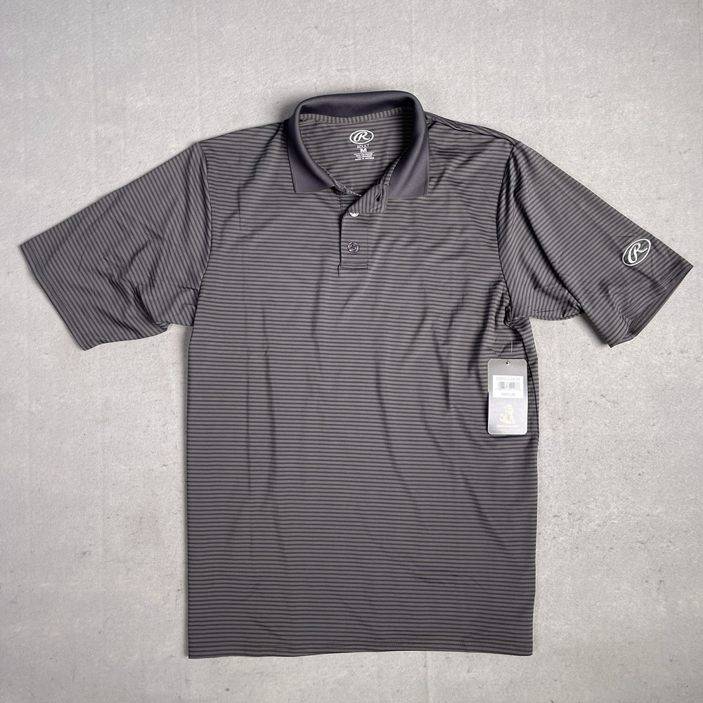 NWT‎ Mens Rawlings Polo Short Sleeve Shirt Gold Glove Size MEDIUM Stripes Sports